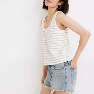 Perfect Condition! Madewell Boxy-Crop Tank Top in Sage Crawley Stripe